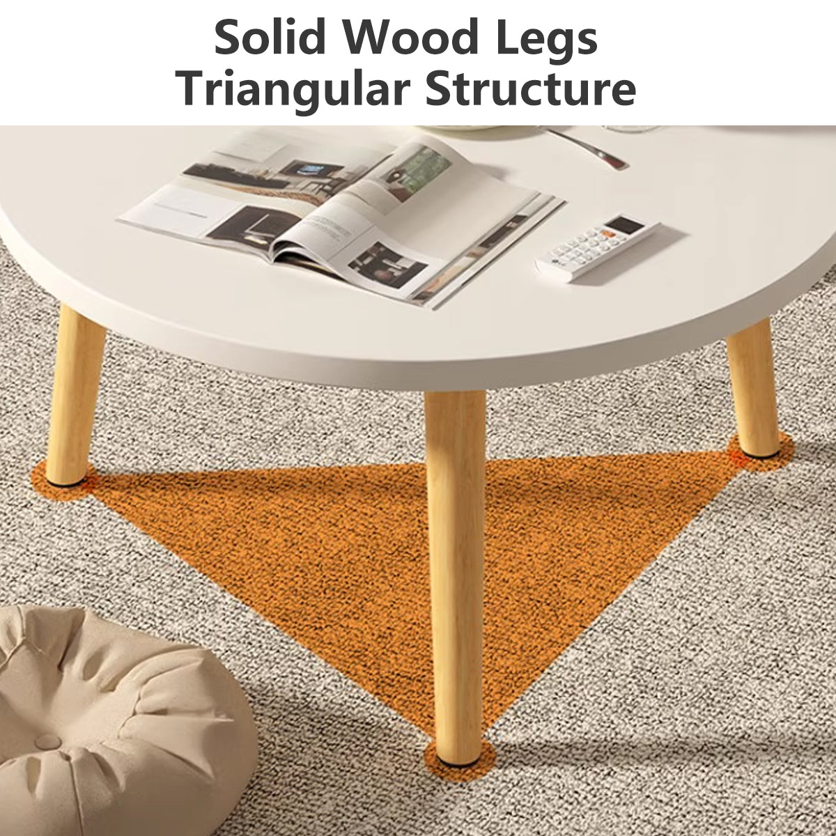 Round End Table with Solid Wood Legs and 1-Tier Design