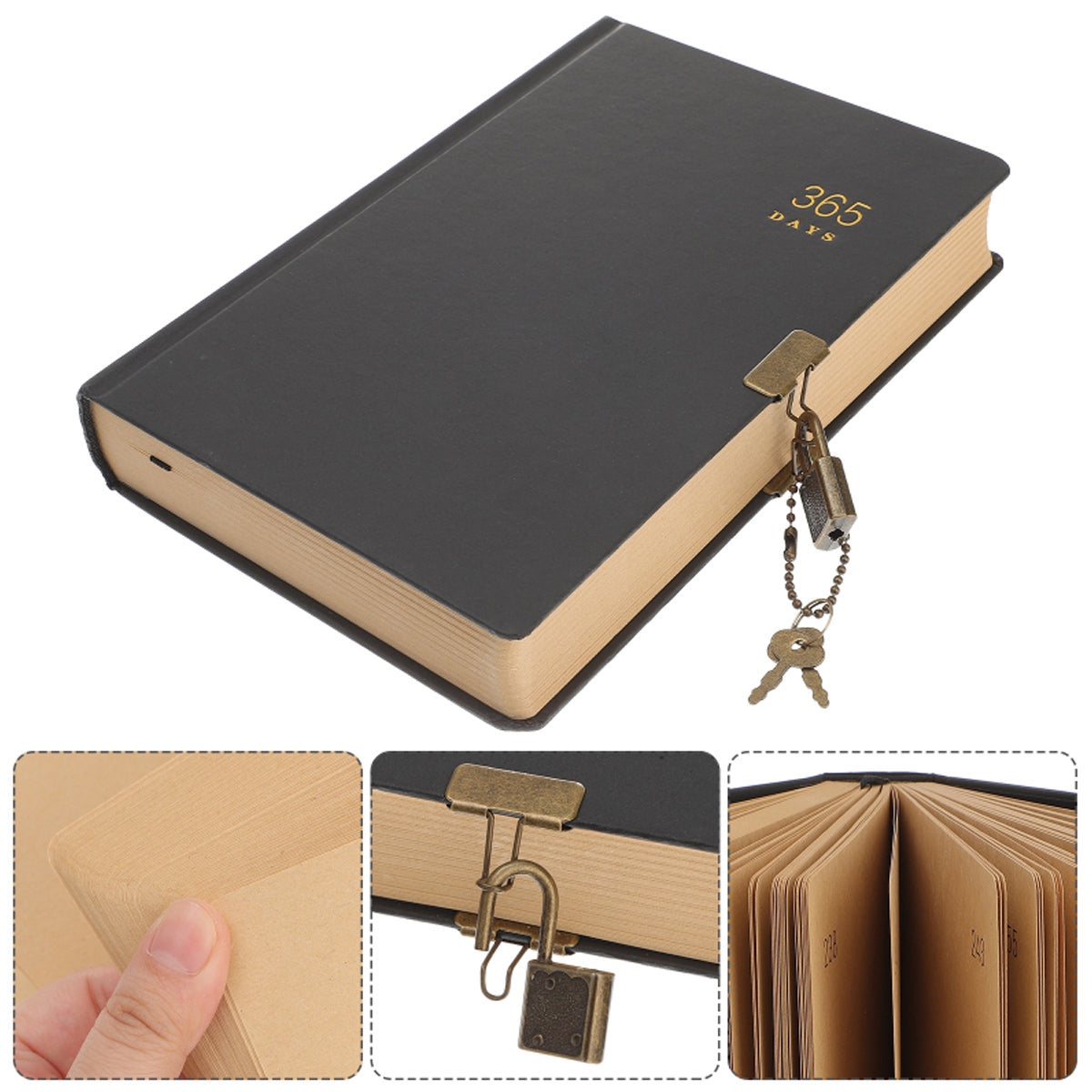 2 Pcs Kraft Paper Notebooks 365-Day Planner Cowhide Lock