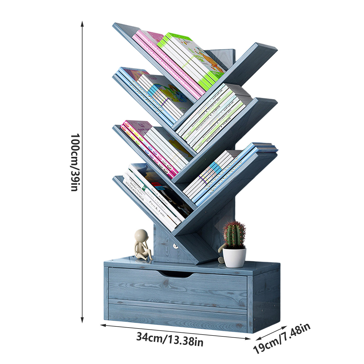 Multi Tier Wooden Bookshelf with Drawer for Home Office