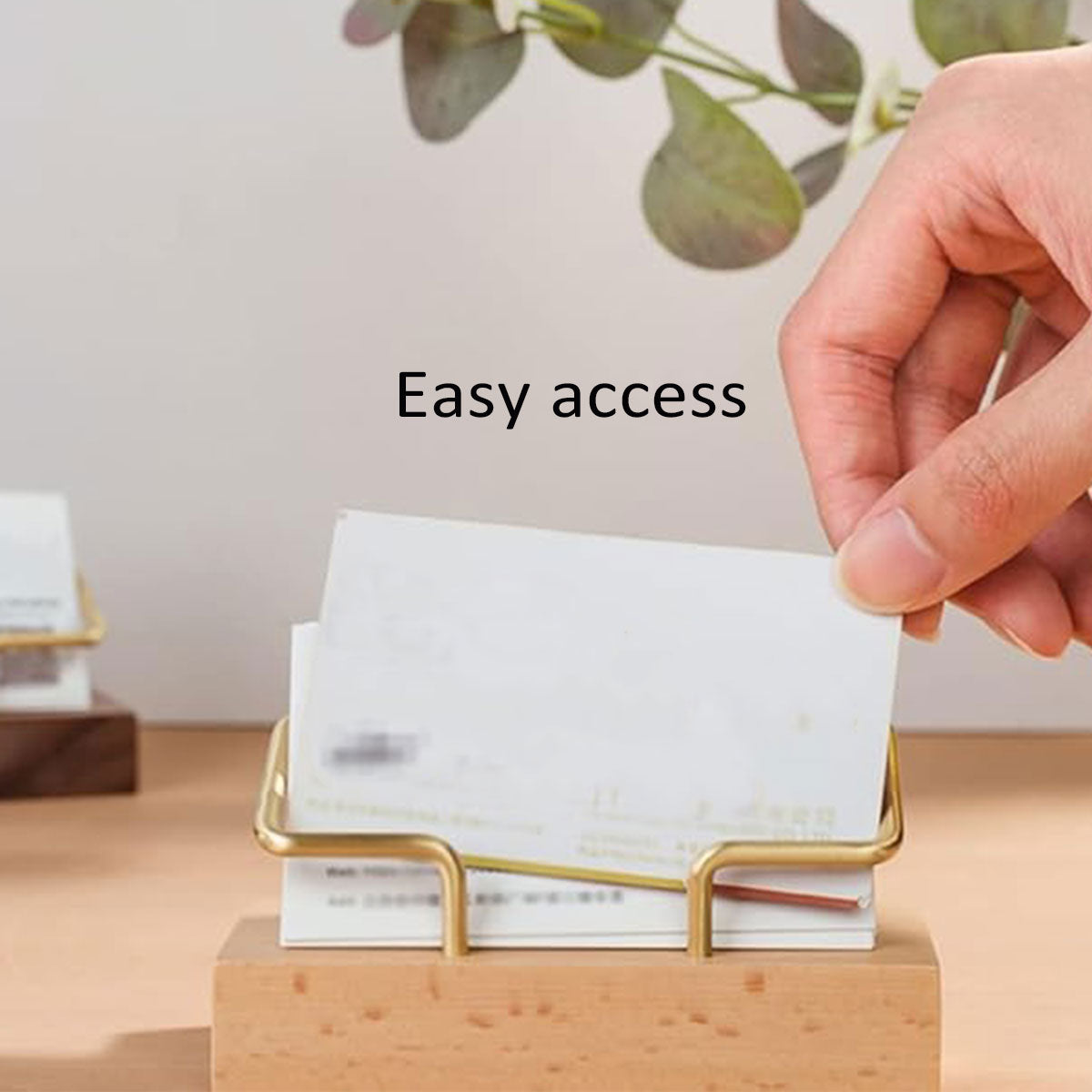 Wood Business Card Holder with Metal Frame Desk Organizer