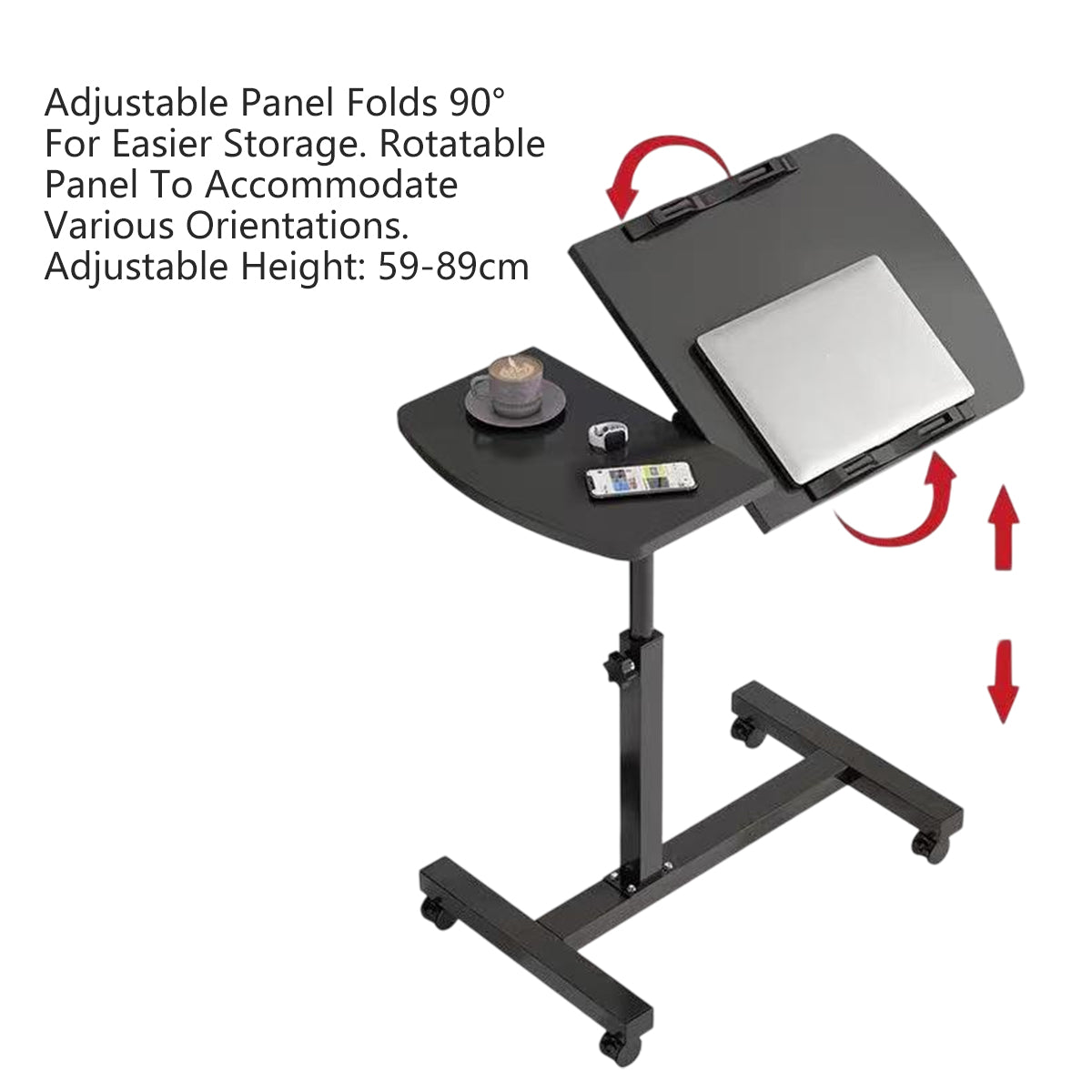 Mobile Height Adjustable Rotatable Bedside Table with Wheels