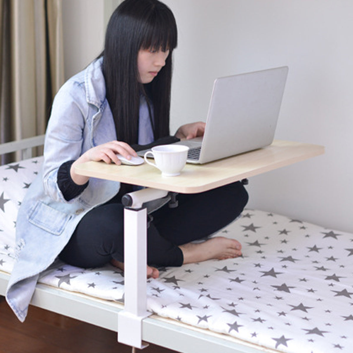 Adjustable Bedside Desk with Foldable Frame for Dorm and Bedroom