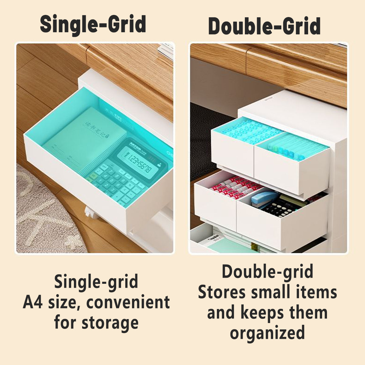 Mobile Storage Cabinet with Drawers and Rolling Casters for Office