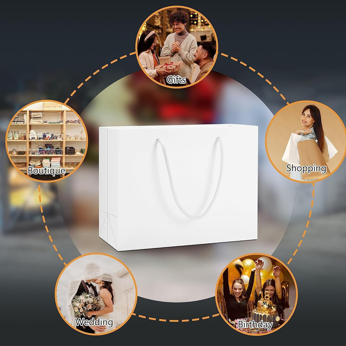 50 Pcs Kraft Paper Gift Bags Blank Shopping Handbags
