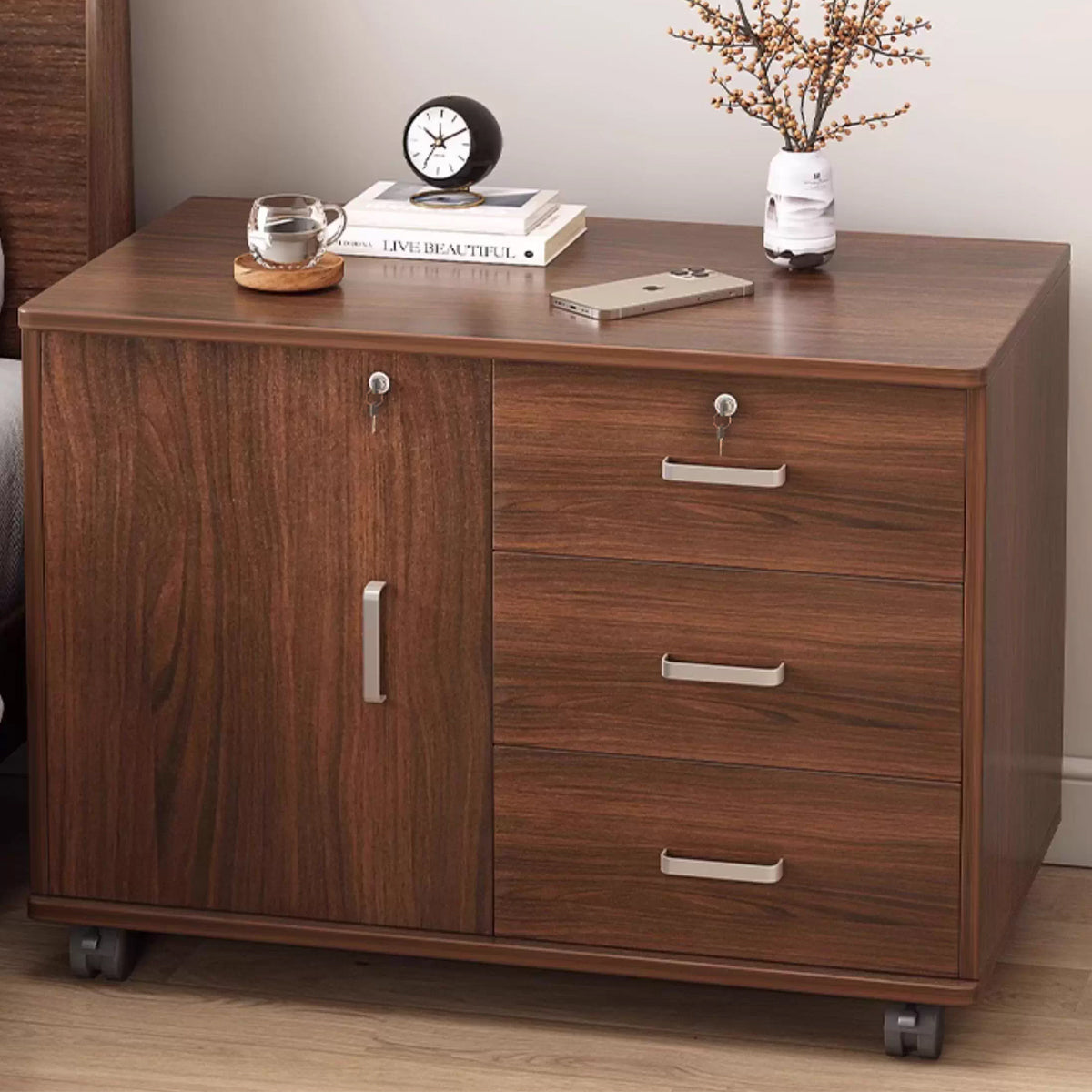 Lockable Movable Filing Cabinet with Wheels Large Capacity