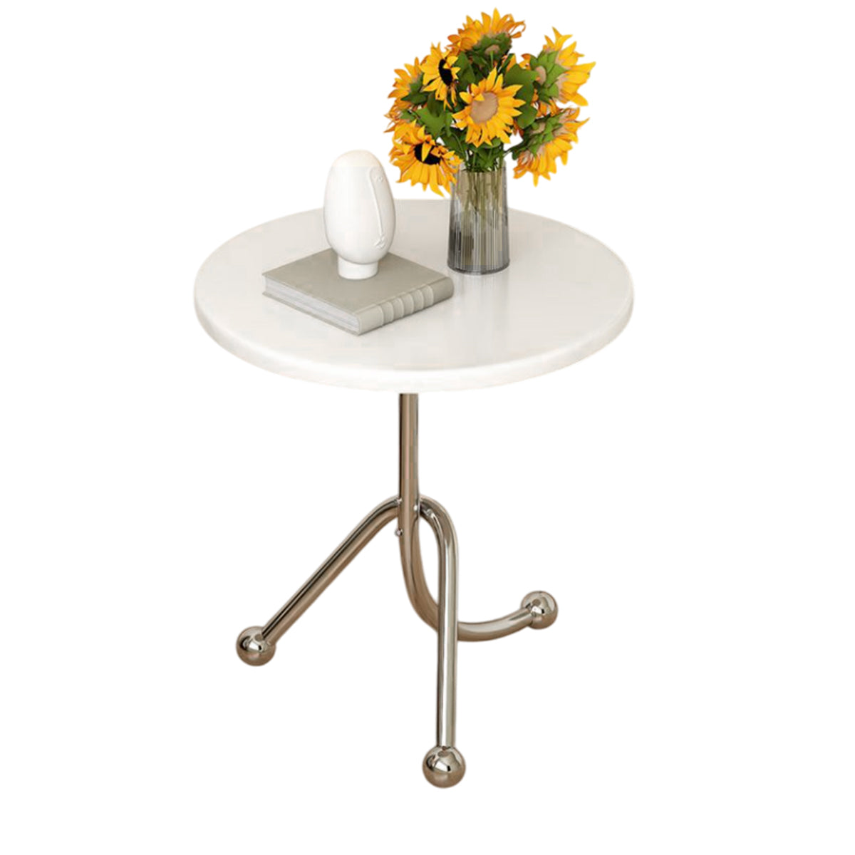 Round Side Table Stainless Steel Frame with Rubber Wood Top