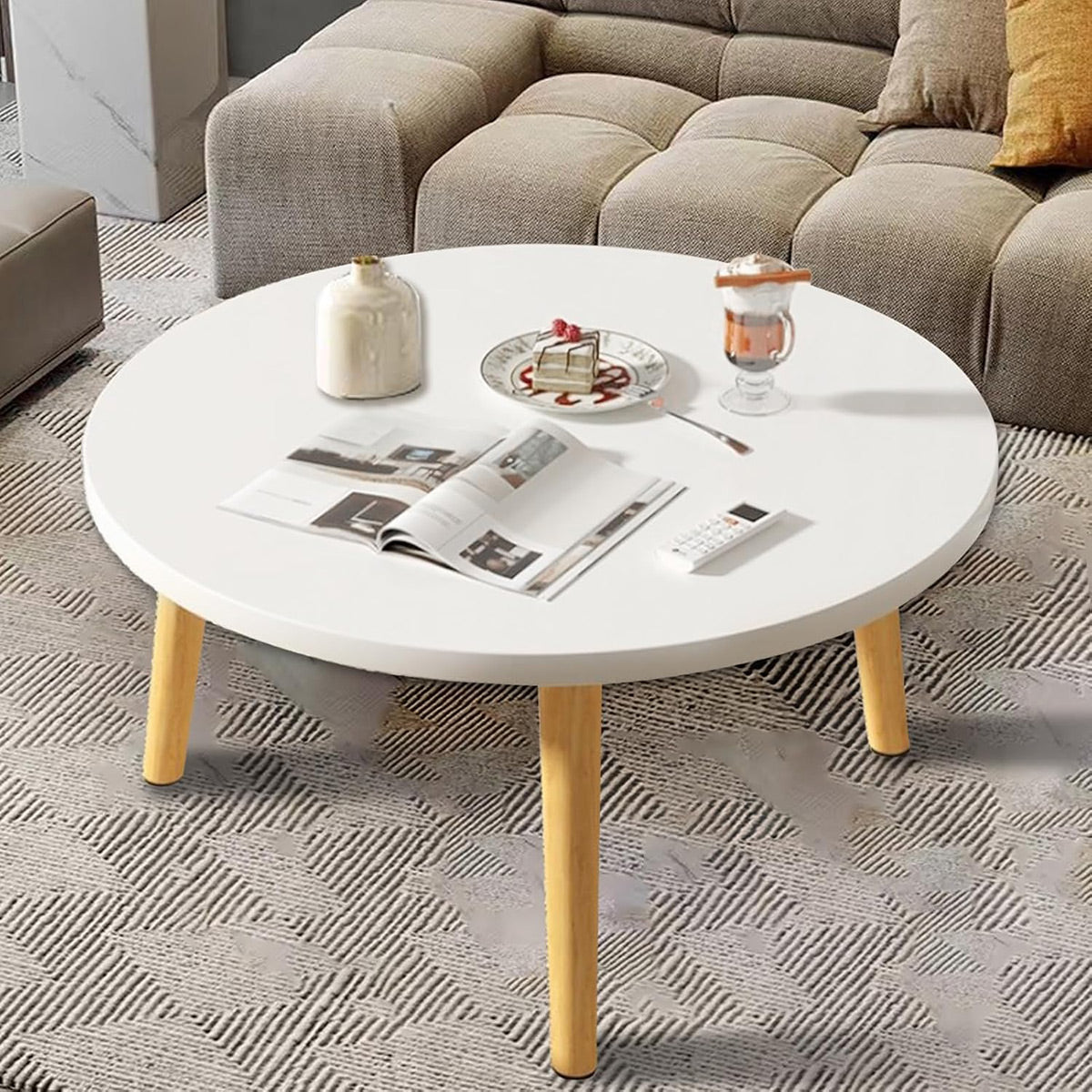 Small Round Side Table with Anti-Slip Pads 40 × 30 cm