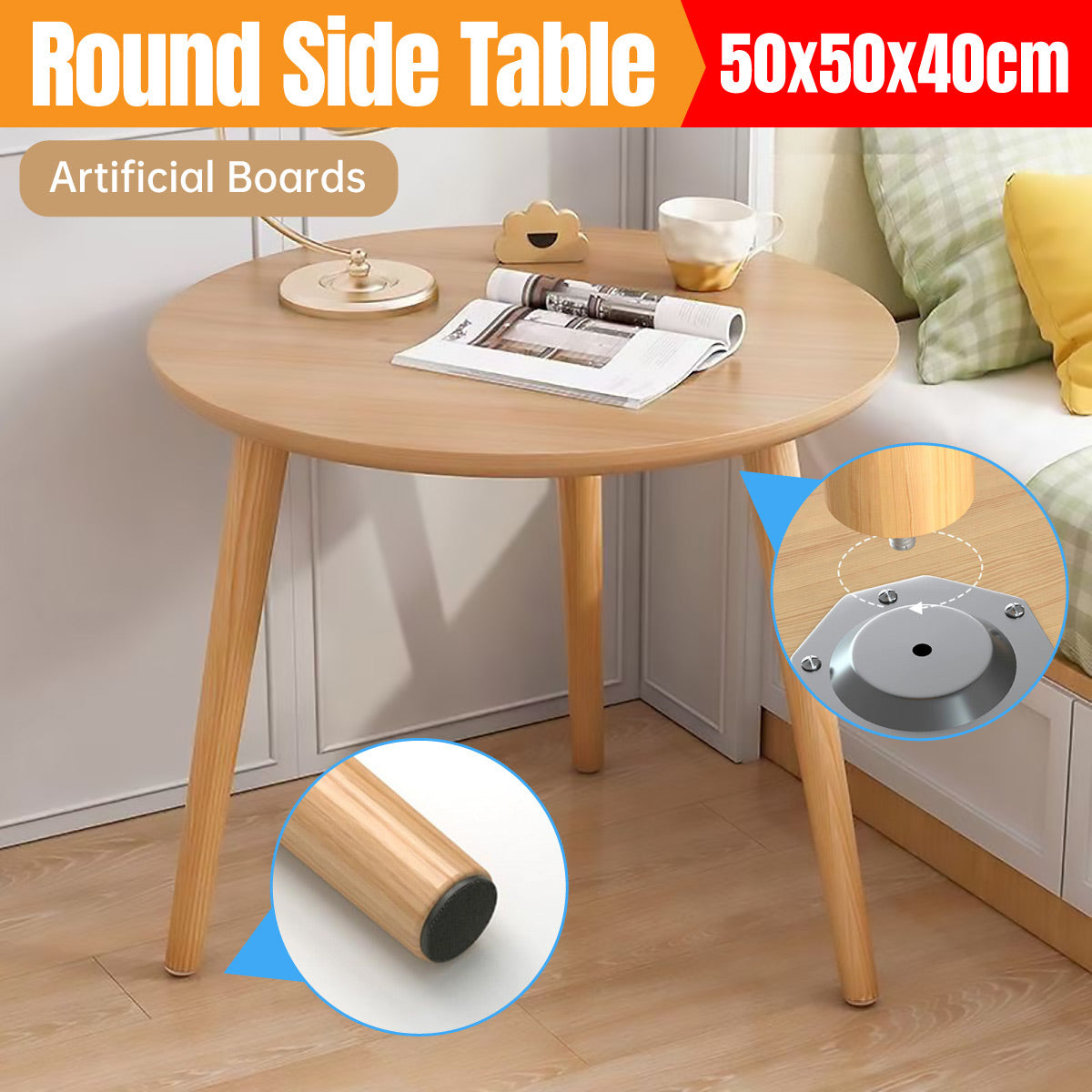 50cm Small Round Table with Compact Design for Home and Office Lounge