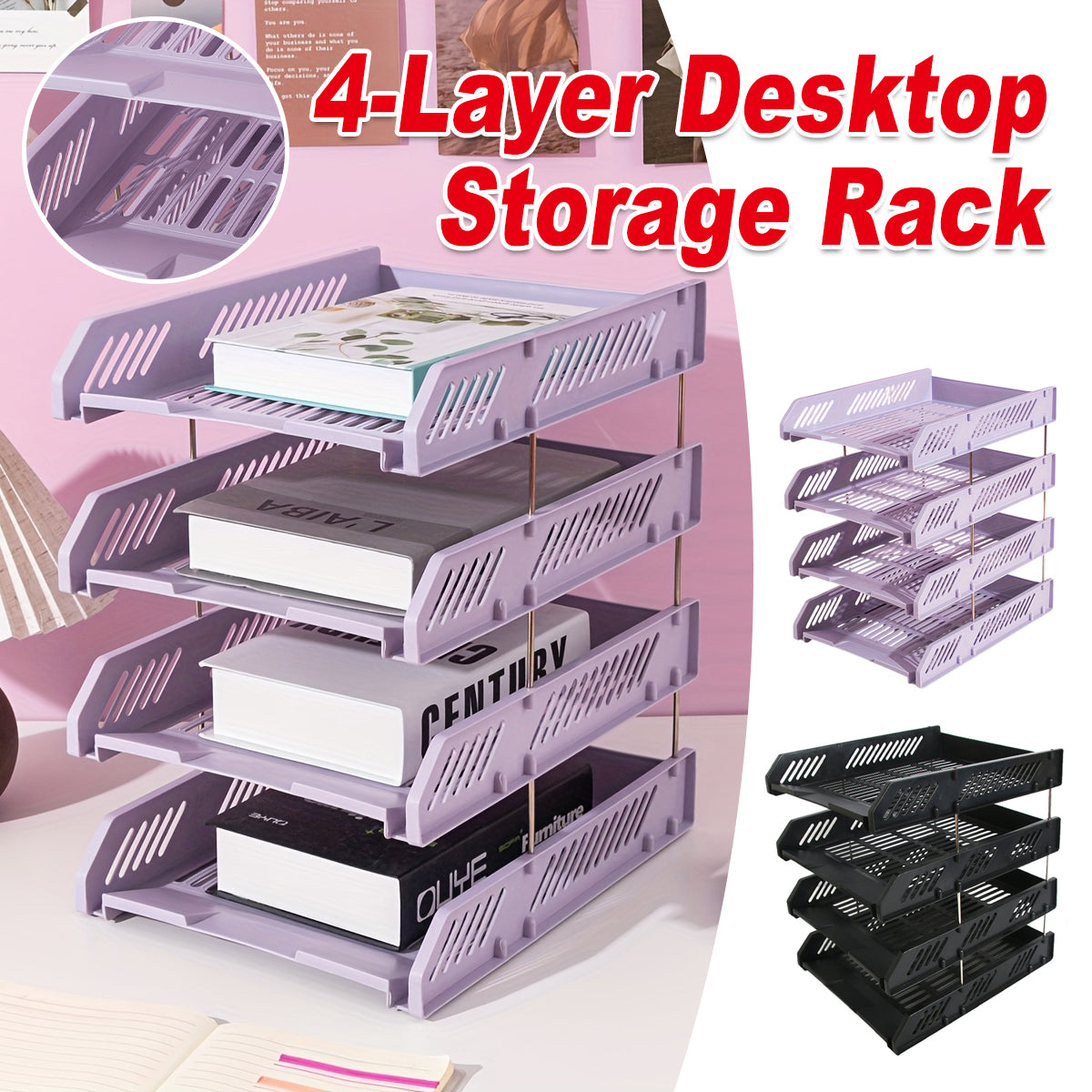 4-Tier Desktop Storage Rack with Ventilated Plastic Trays