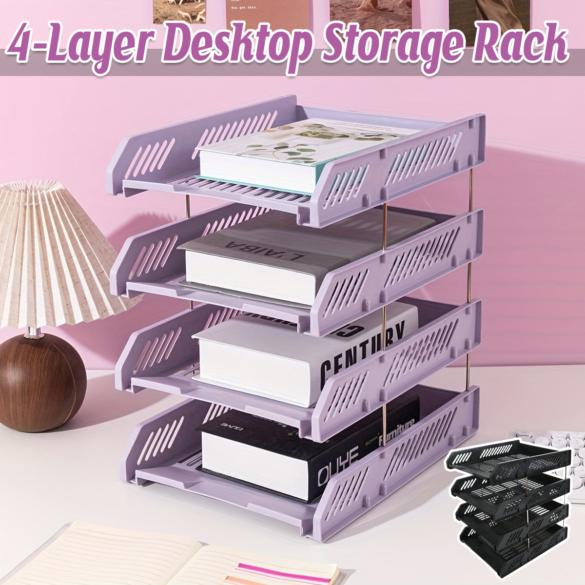 4-Tier Desktop Storage Rack with Ventilated Plastic Trays
