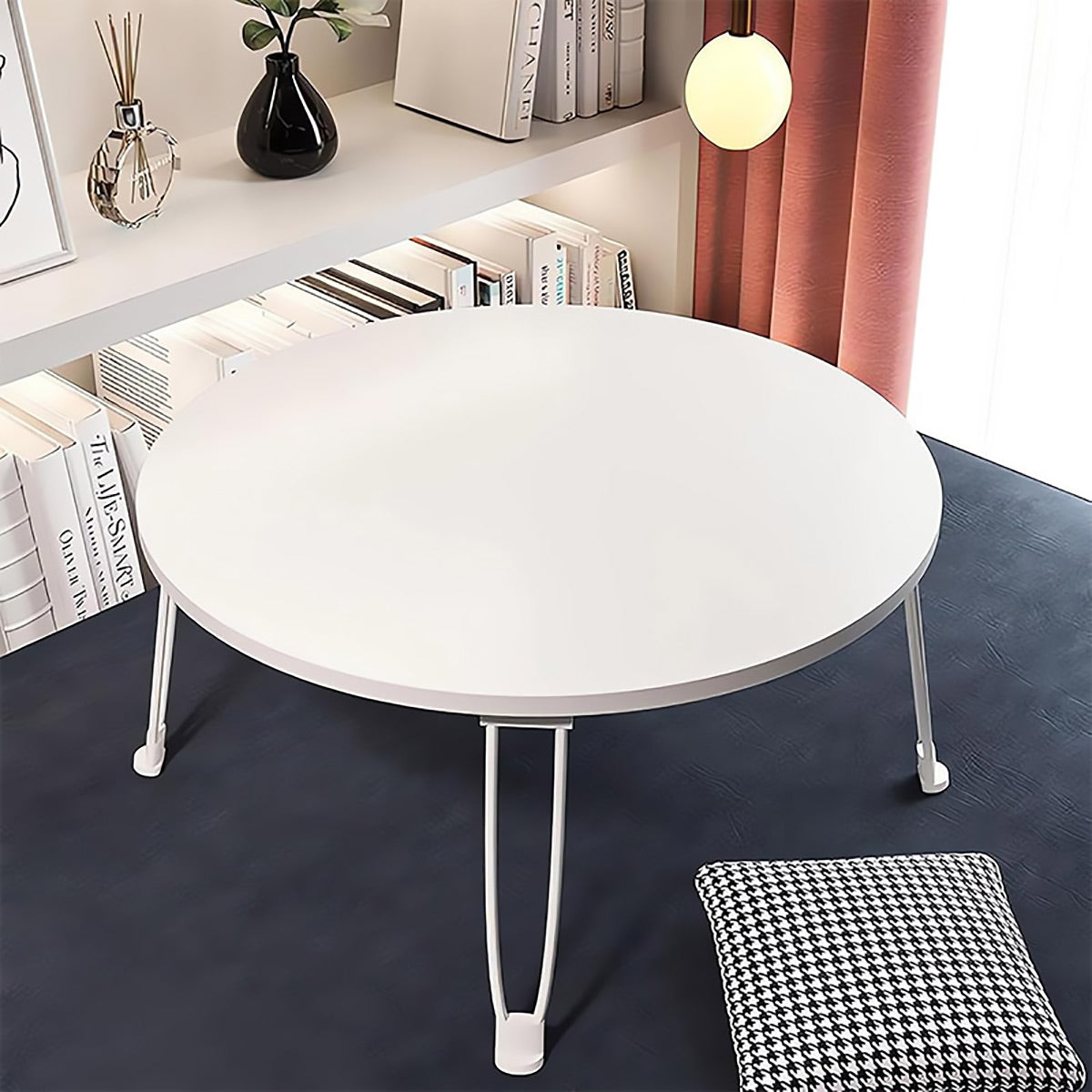 Foldable Round Coffee Table with MDF Top and Metal Legs