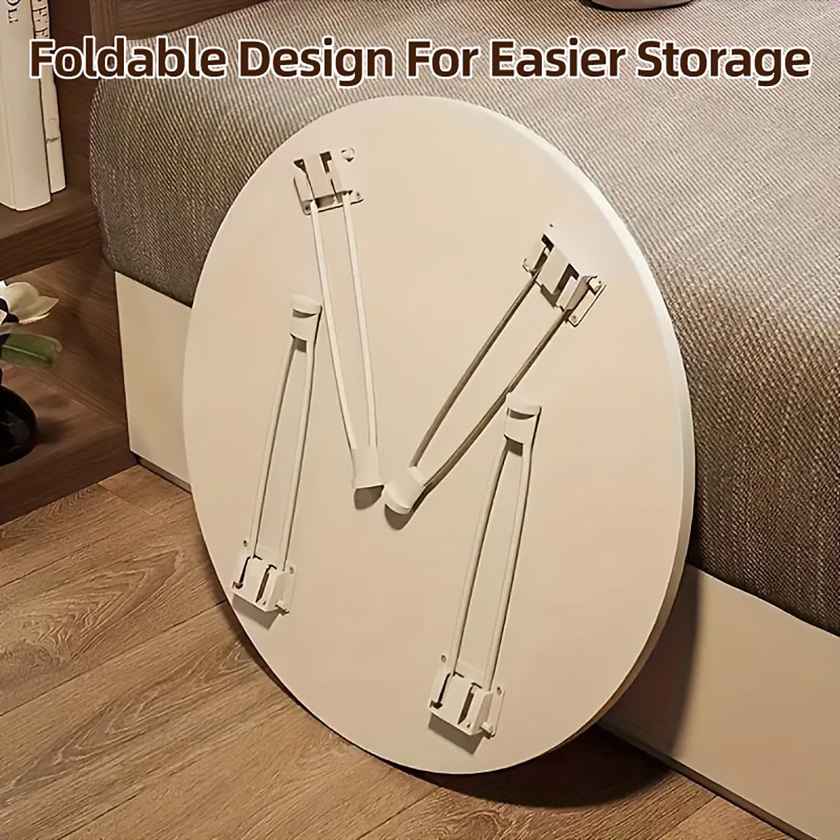 Foldable Round Coffee Table with MDF Top and Metal Legs