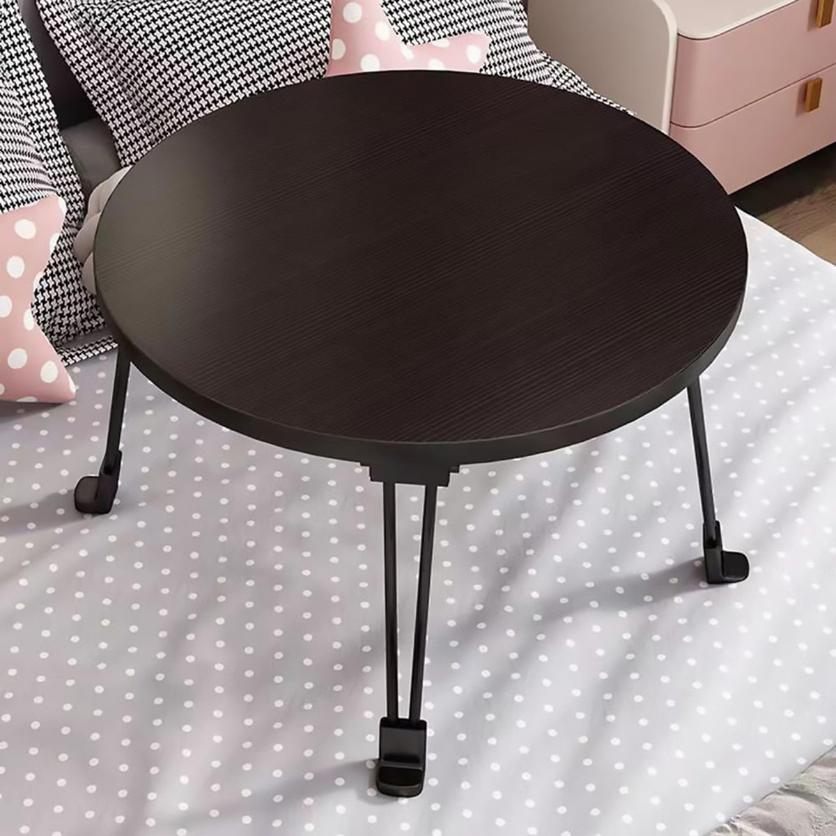 Foldable Round Coffee Table with MDF Top and Metal Legs