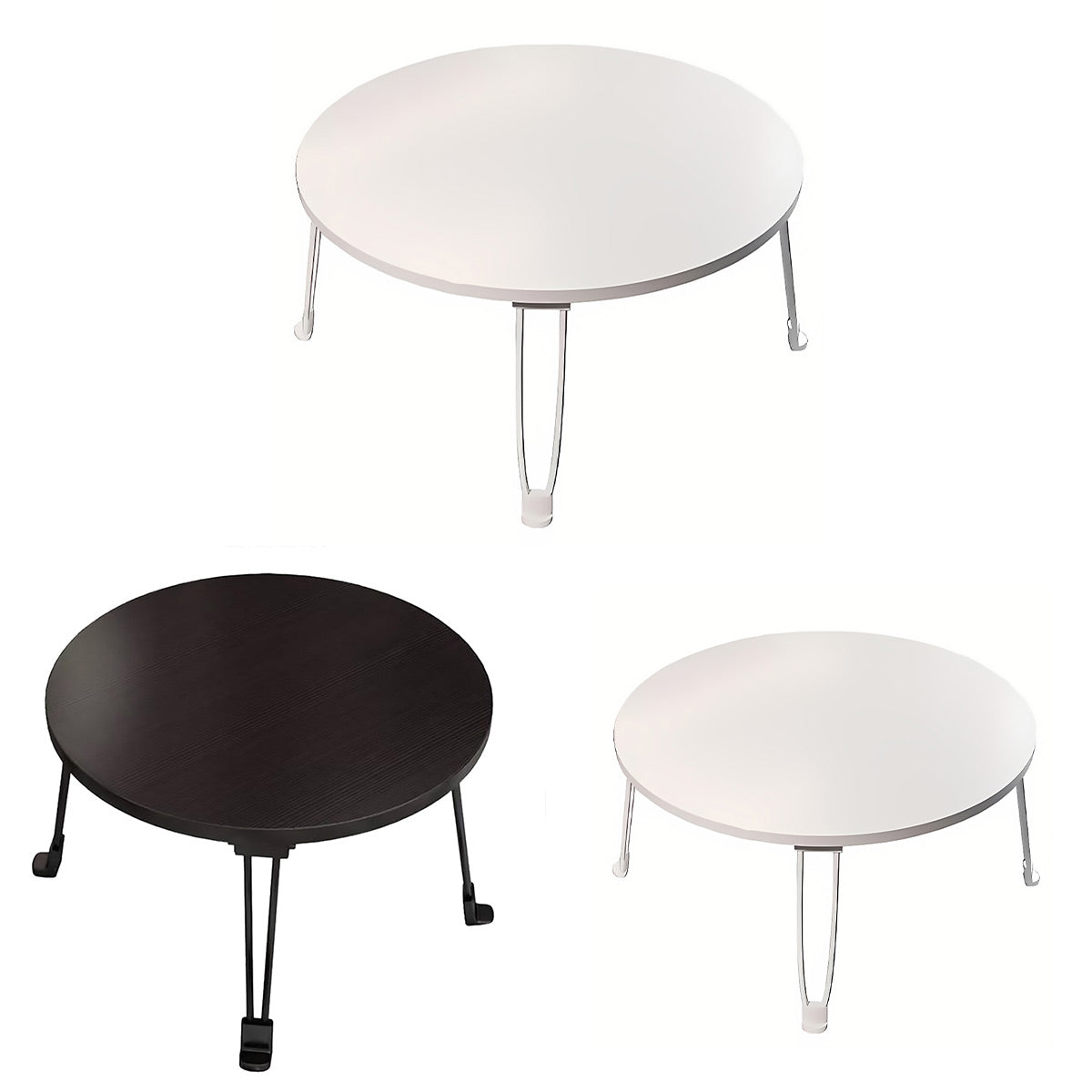 Foldable Round Coffee Table with MDF Top and Metal Legs