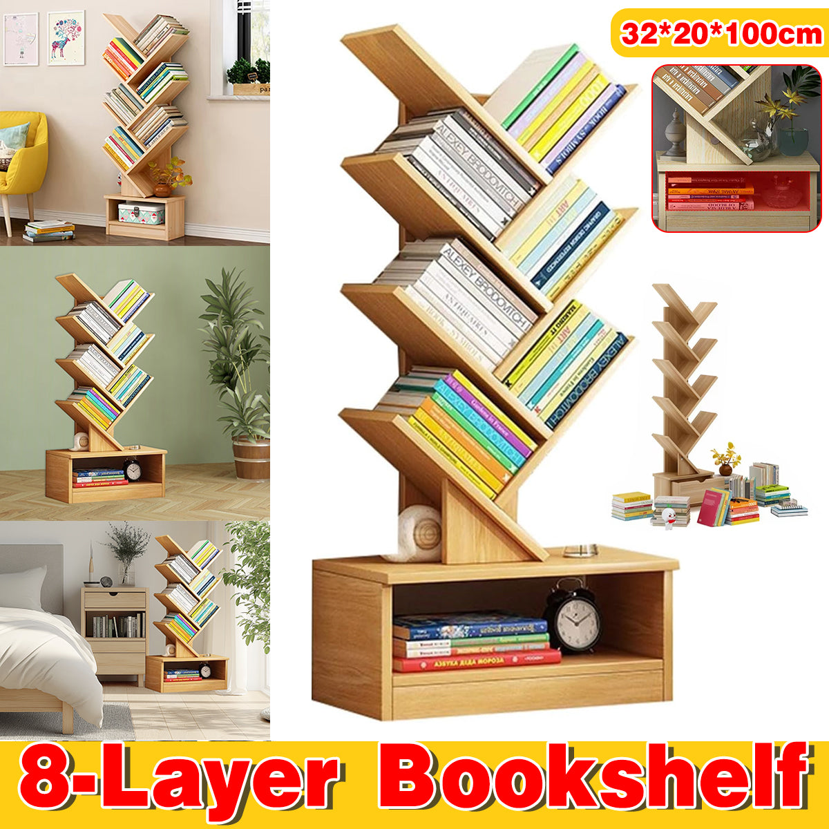 8-Shelf Tree Bookshelf with Modern Wood Design