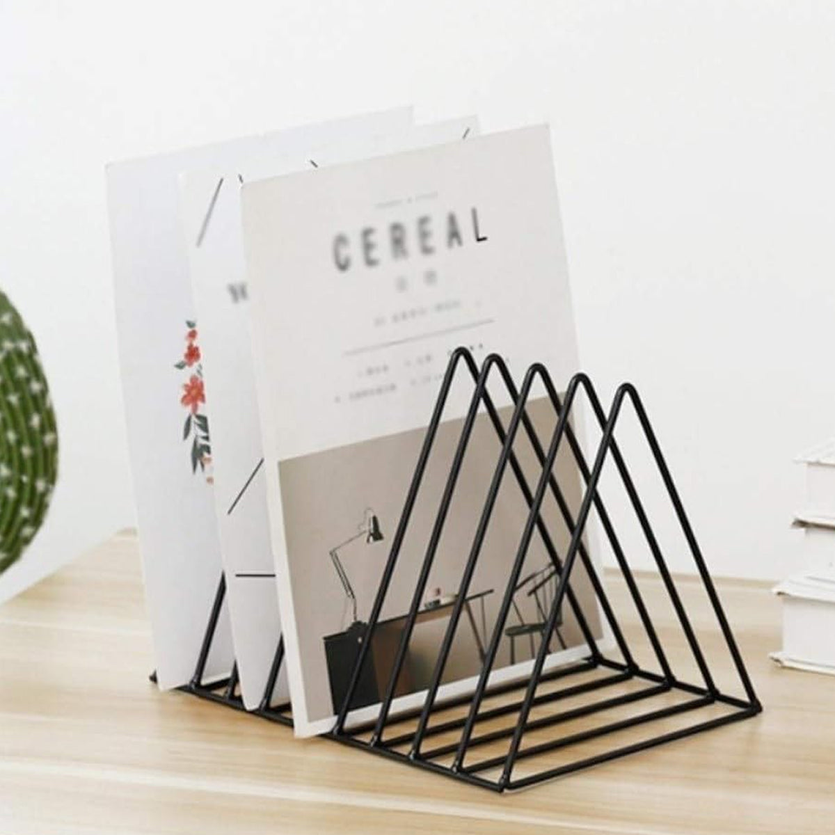 Iron Art Triangular Book Stand Desktop Bookshelf Organizer