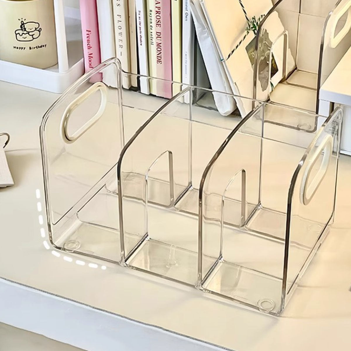 Acrylic Book Stand Transparent Storage Box with Pen Holder