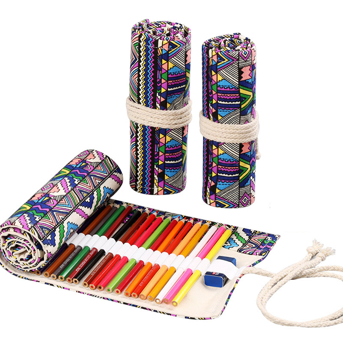 Canvas Roll Pencil Case 48/72 Holes with Drawstring Tie