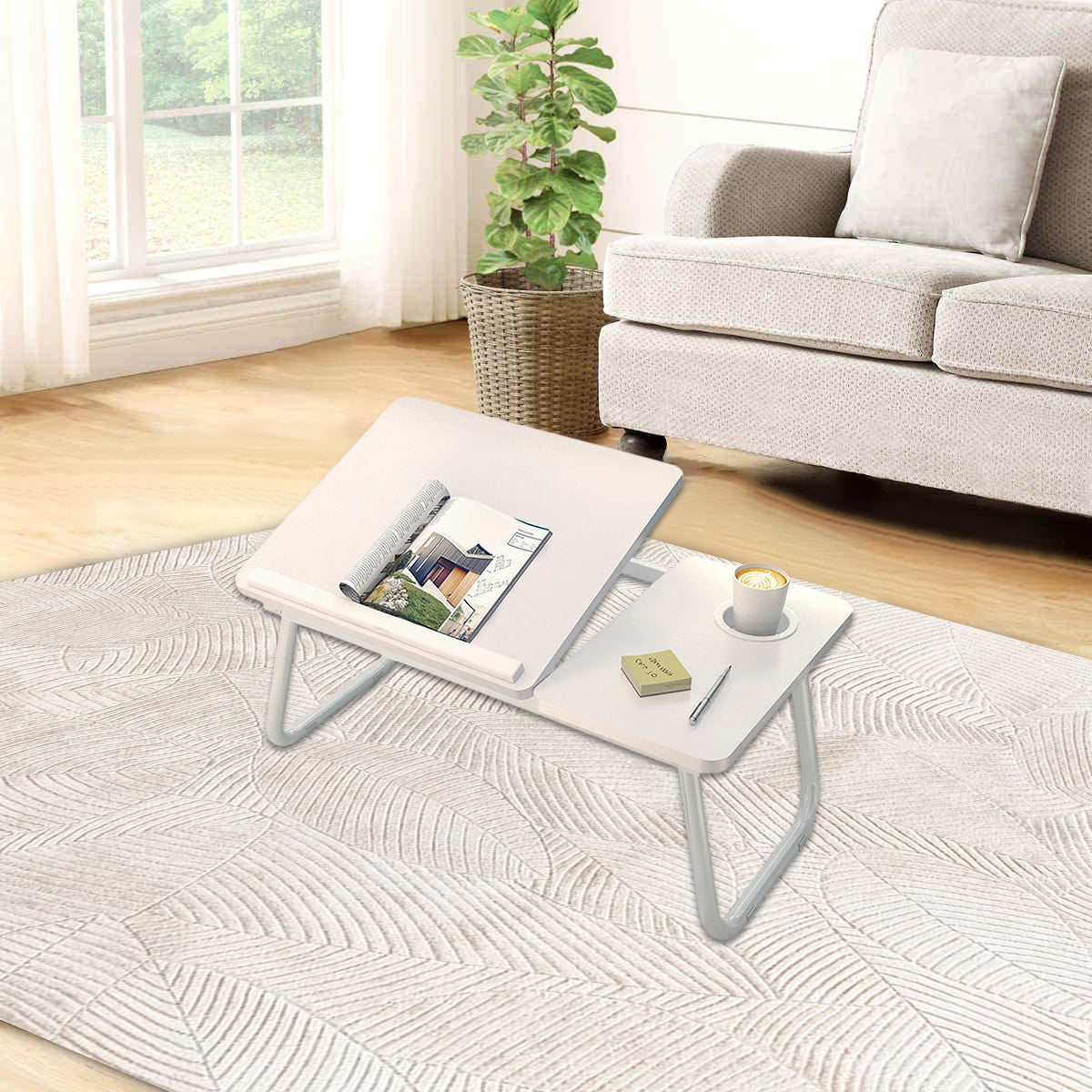 Foldable Bedside Laptop Desk with Adjustable Angle and Cup Holder