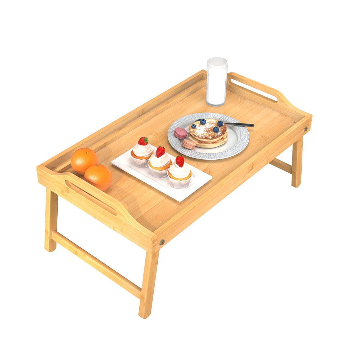 Folding Bamboo Bed Table Portable Laptop Desk with Card Slot