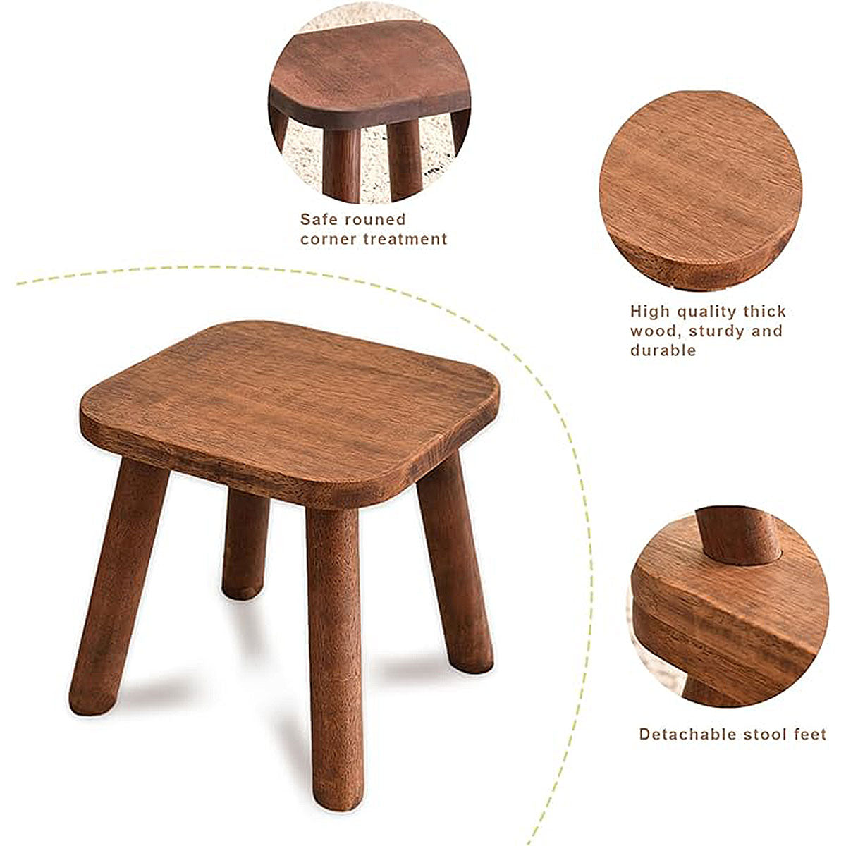 Solid Wood Short Stool for Kids Smooth Edges