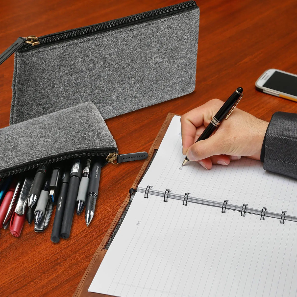 10 Pcs Felt Pencil Case Set Large Capacity Grey Zipper