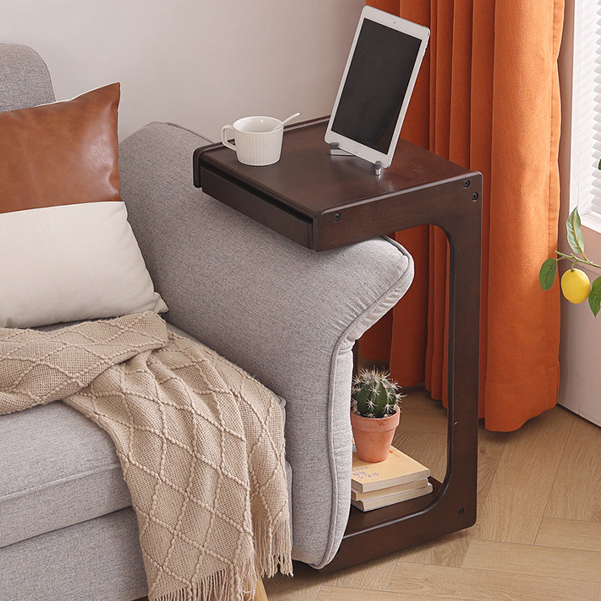 Solid Wood Rolling Coffee Table with Wheels 2-Tier Design