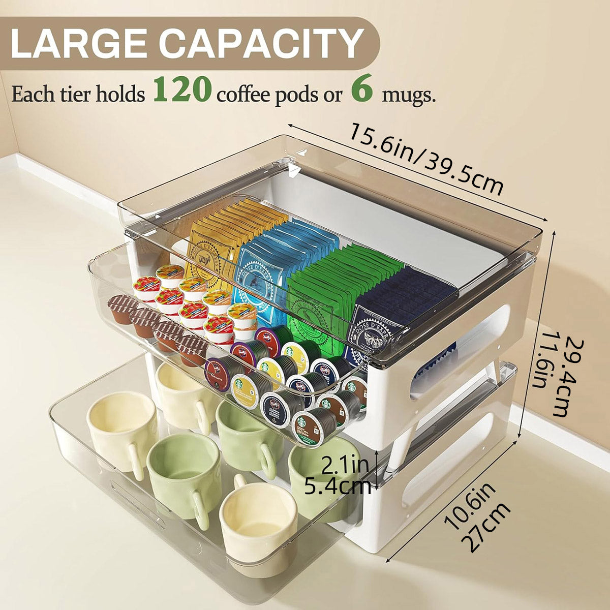 Two-Tier Desktop Organiser Transparent Stackable PET Drawers