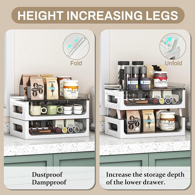 Two-Tier Desktop Organiser Transparent Stackable PET Drawers