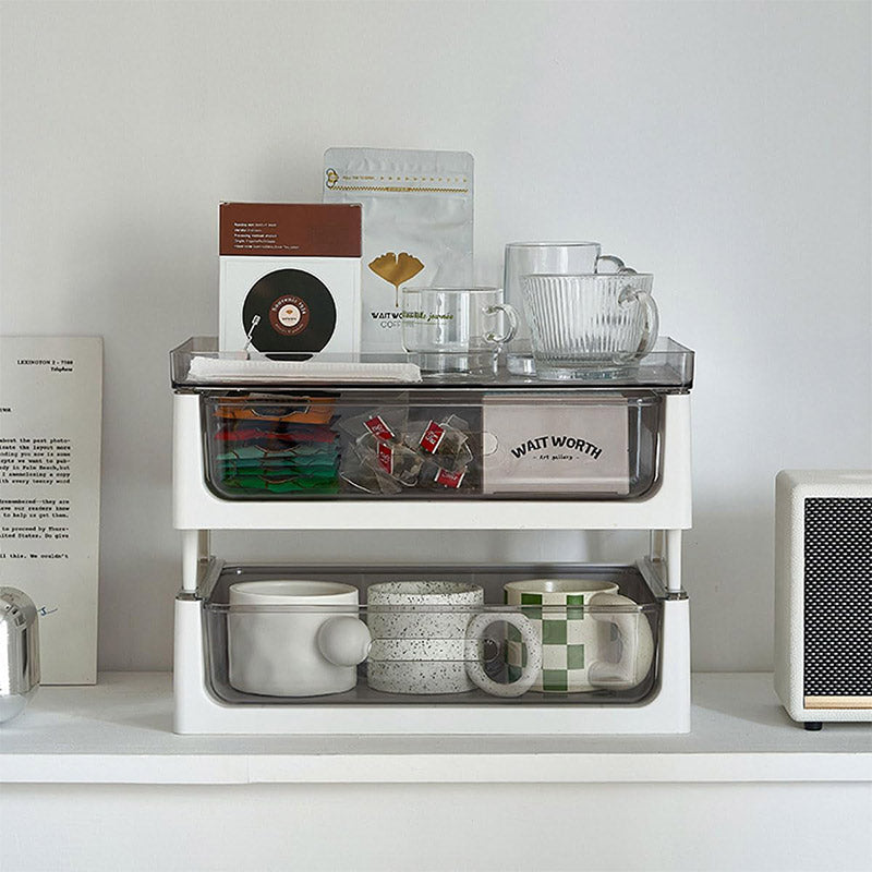 Two-Tier Desktop Organiser Transparent Stackable PET Drawers