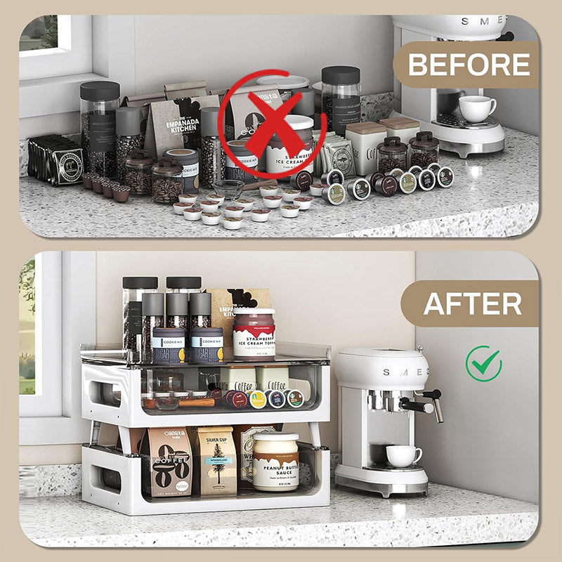 Two-Tier Desktop Organiser Transparent Stackable PET Drawers