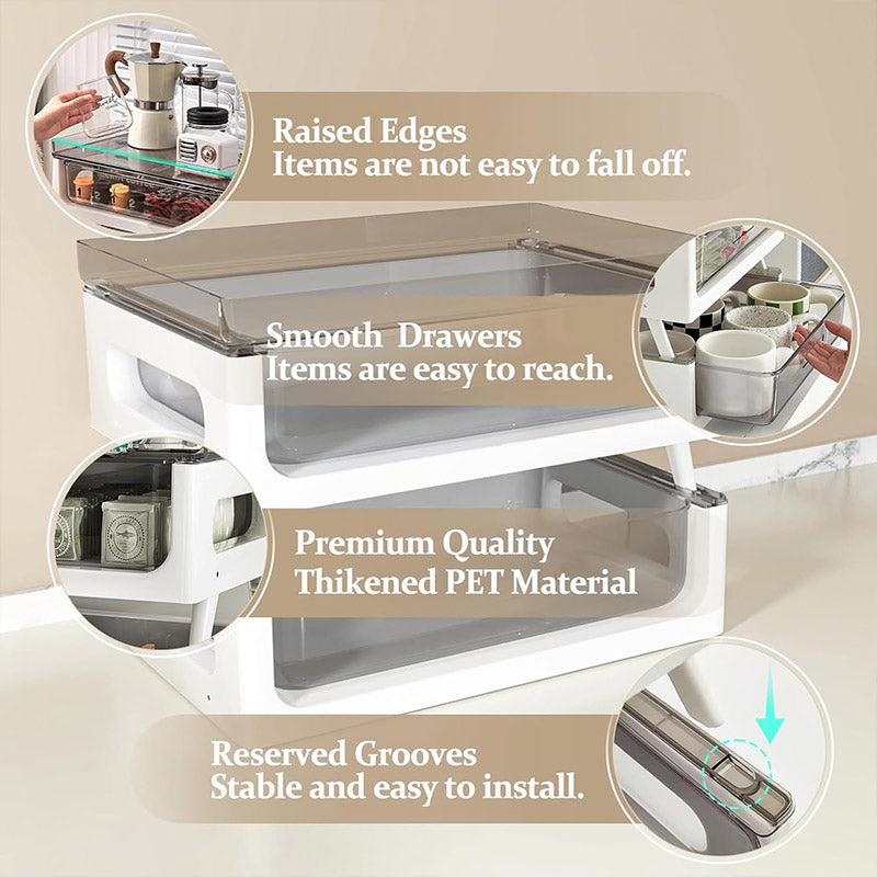 Two-Tier Desktop Organiser Transparent Stackable PET Drawers