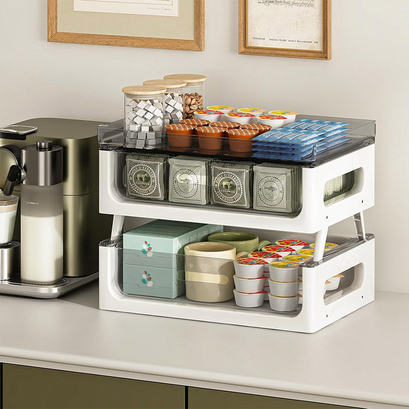 Two-Tier Desktop Organiser Transparent Stackable PET Drawers