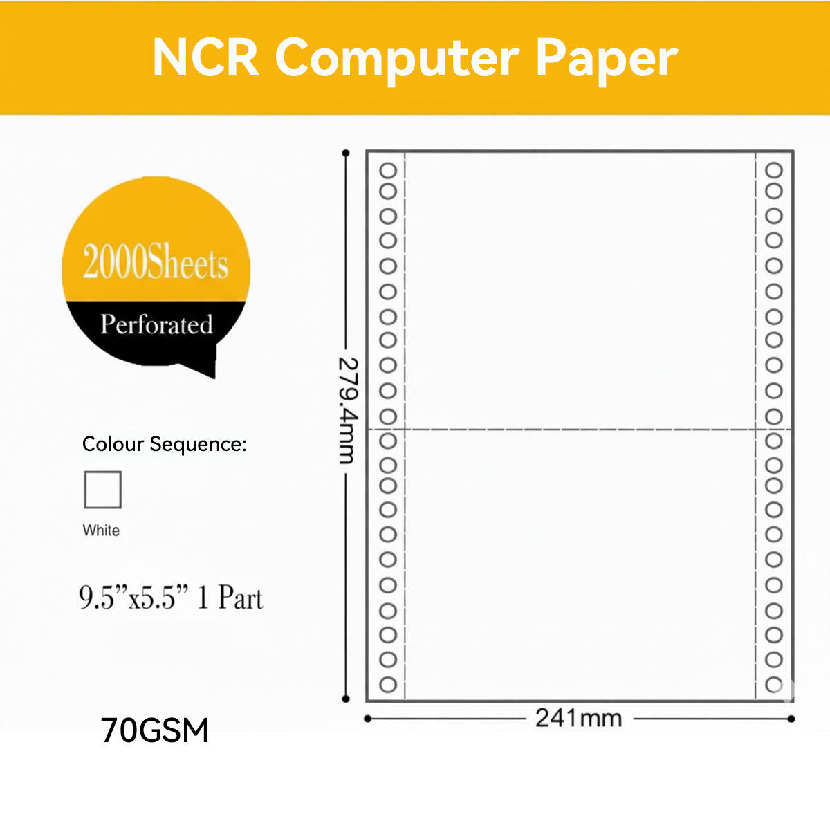 2000 Sheets 3-Part NCR Computer Paper Perforated