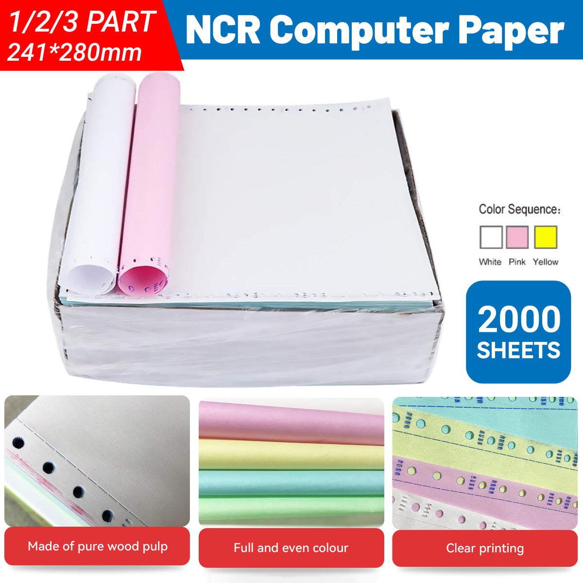 2000 Sheets 3-Part NCR Computer Paper Perforated