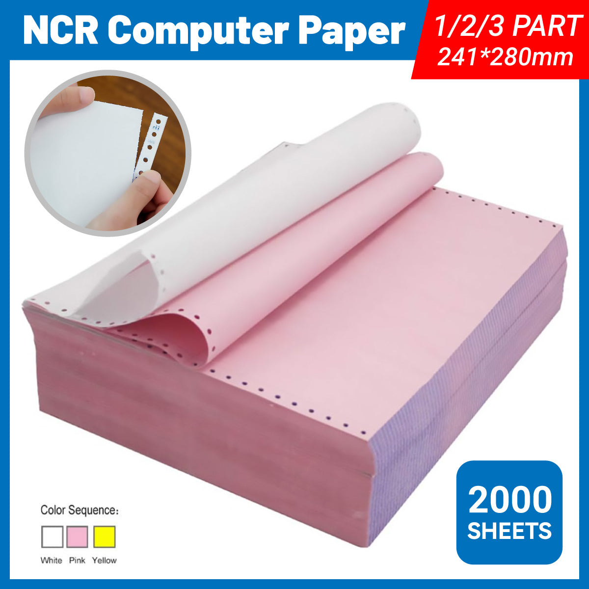 2000 Sheets 3-Part NCR Computer Paper Perforated