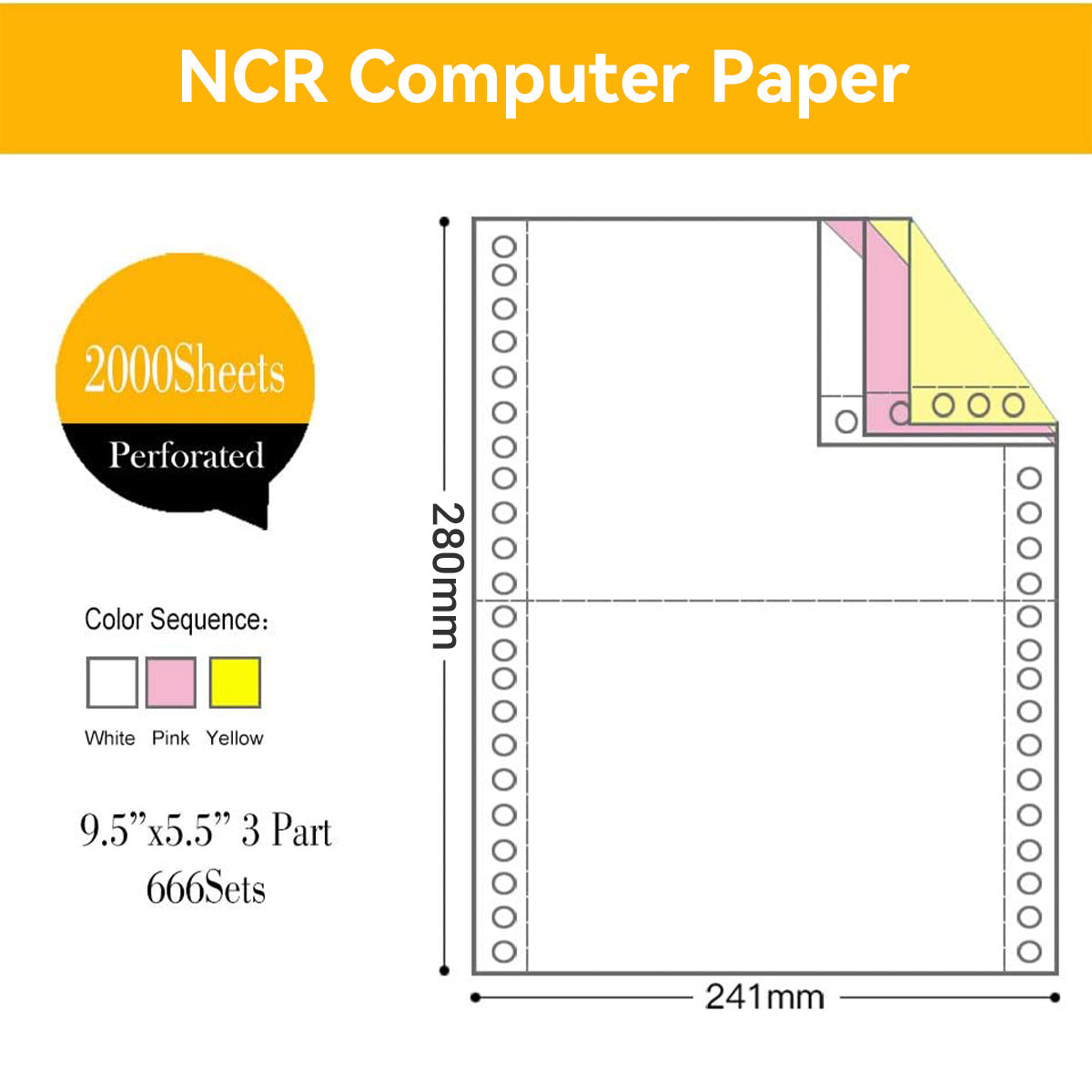 2000 Sheets 3-Part NCR Computer Paper Perforated