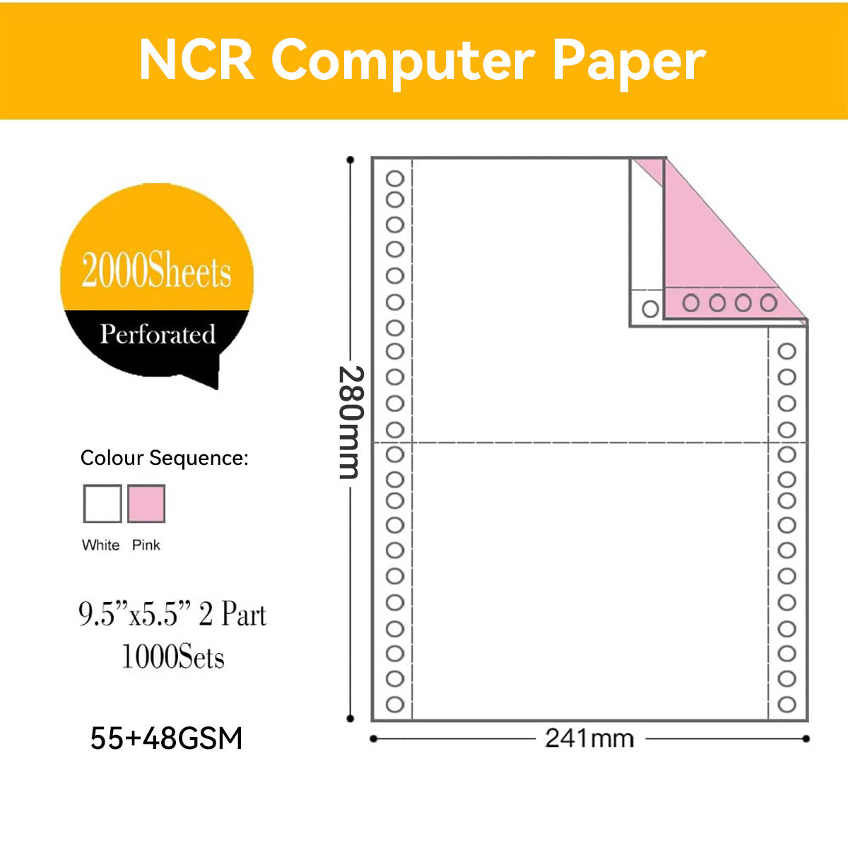 2000 Sheets 3-Part NCR Computer Paper Perforated