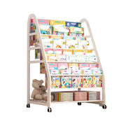 Kids Wooden Bookcase Multilayer Shelf with Wheels