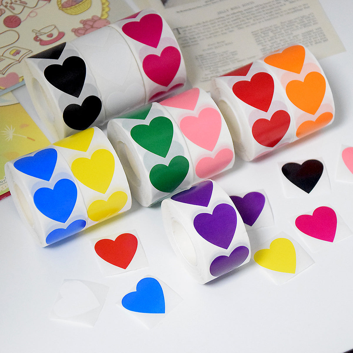 8 Rolls Heart Stickers 500 Pcs Self-Adhesive Labels