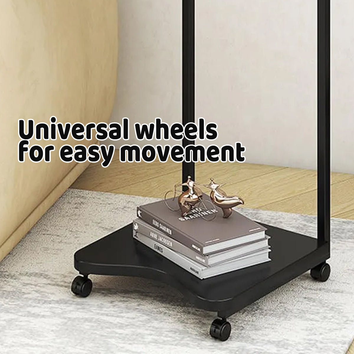 Black Mobile Side Table with Wheels Two Tier Storage Design