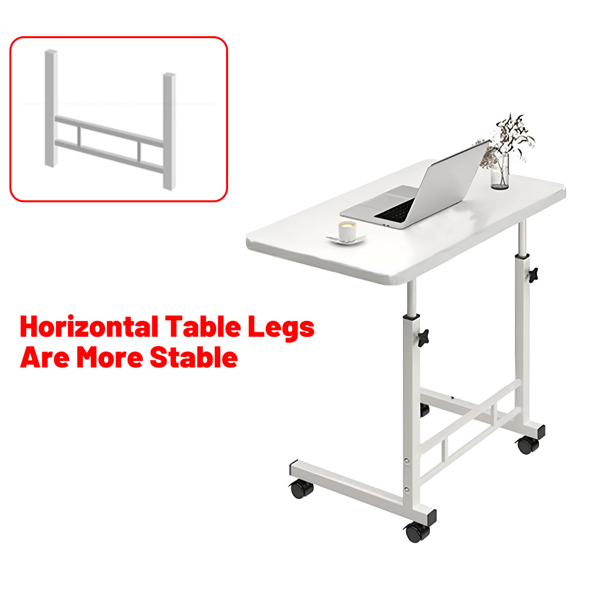 Movable Bedside Table Desk with Adjustable Height White