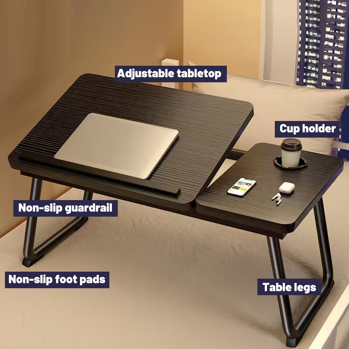 Bedside Table with Folding Tilting Desktop for Home Study