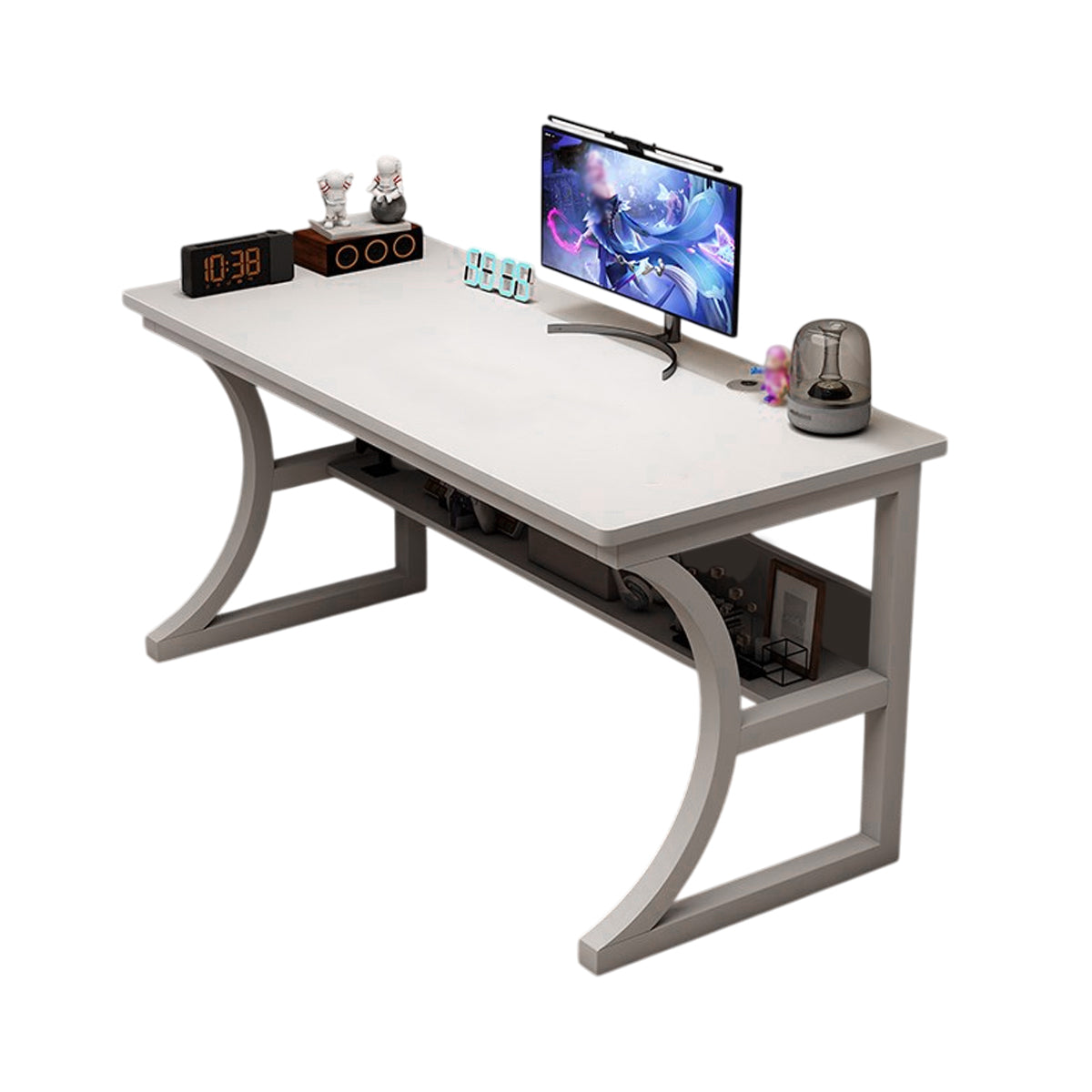 Desktop Computer Desk with Bookshelf and Sturdy Steel Frame for Home Office Study