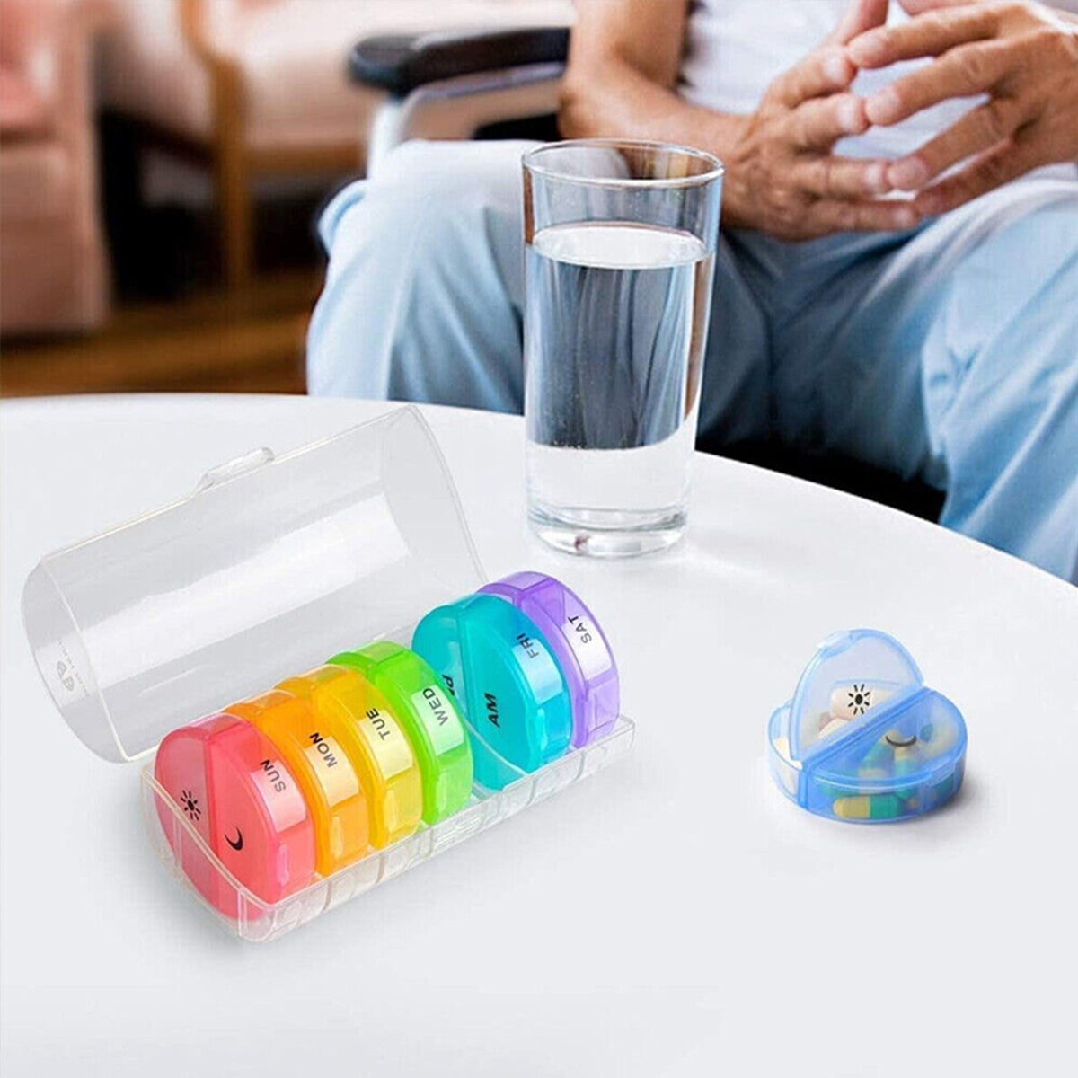 7 Day Round Mini Travel Pill Box Snap Closure