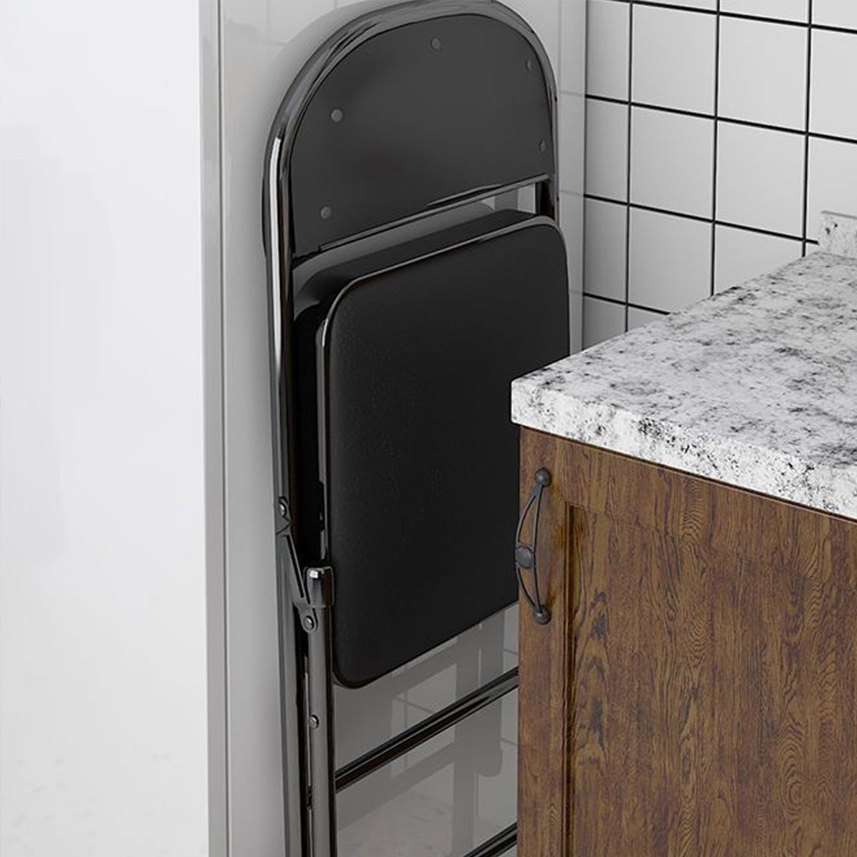 2 Pcs Folding Chairs with PU Leather Seat