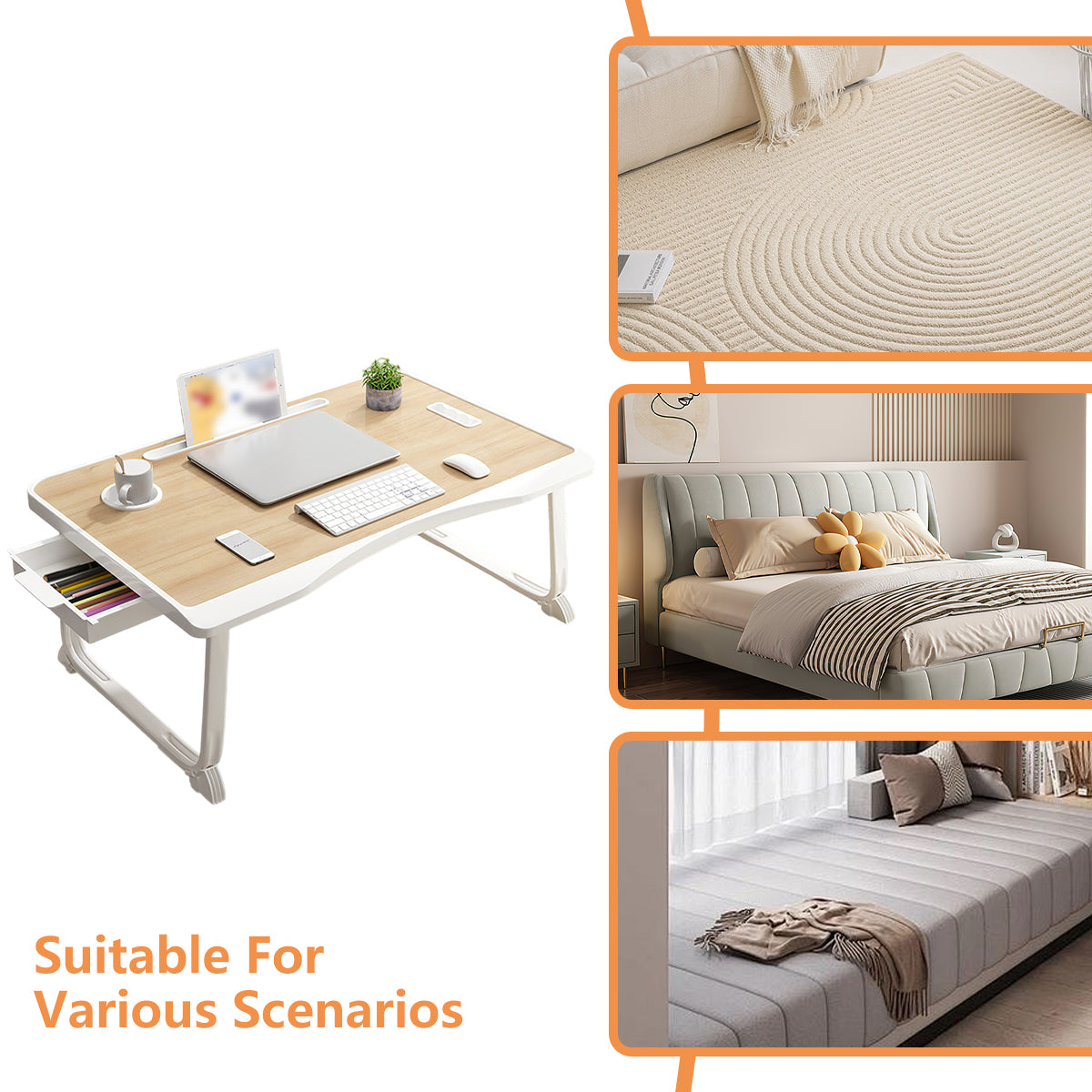 Folding Bed Desk Small Computer Table with Drawer for Study and Bedroom