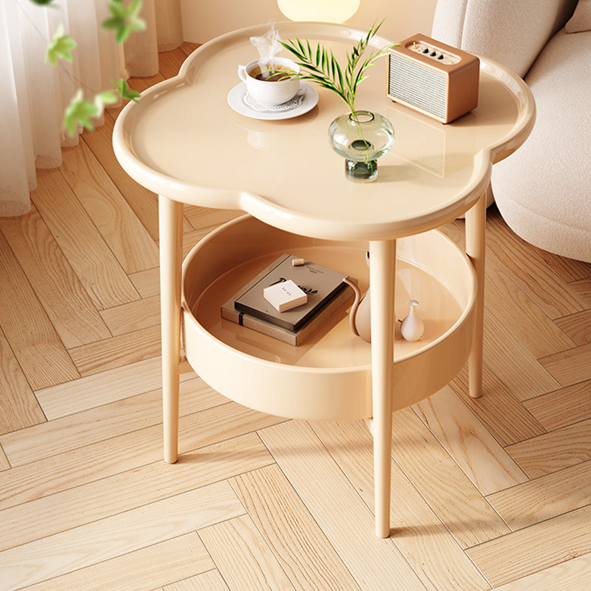 Double Layer Side Table Coffee Table with Clover Top for Break Room