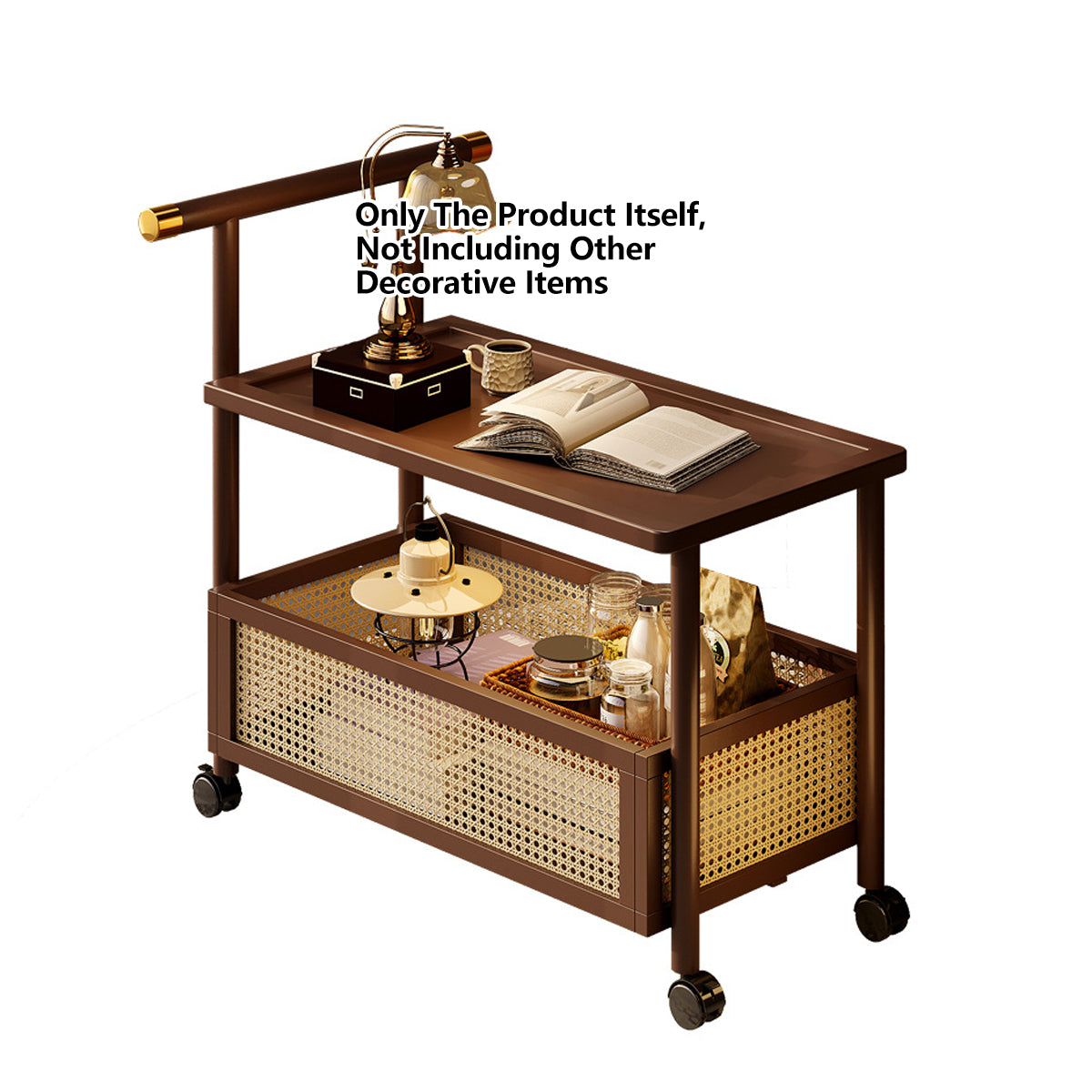 Bamboo Mobile Coffee Table with Wheels and Storage Shelf