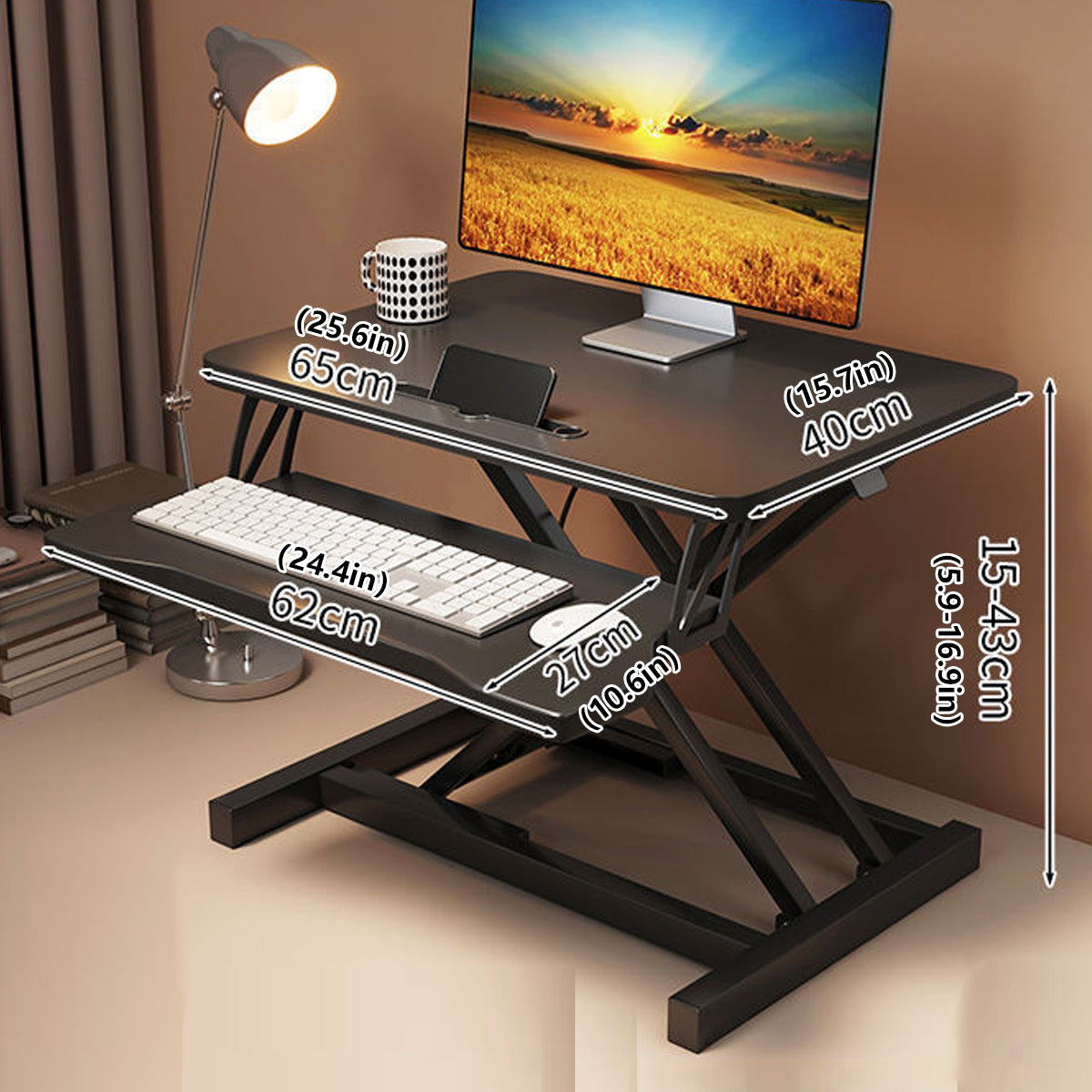 Adjustable Desktop Elevator Stand with Pneumatic Lift Black